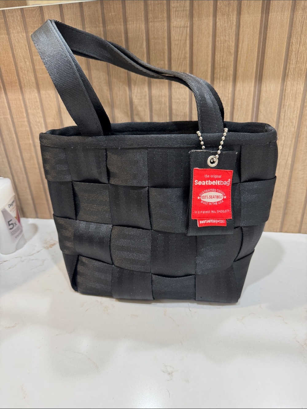 Harveys Black Woven Mini Tote with Red Tag
